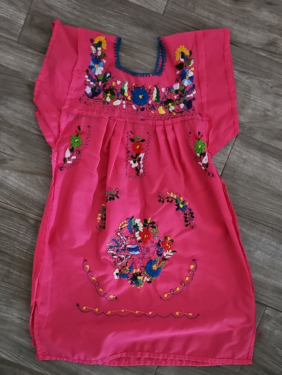 Other - Hand-Embroidered Girl's Pink Mexican Dress